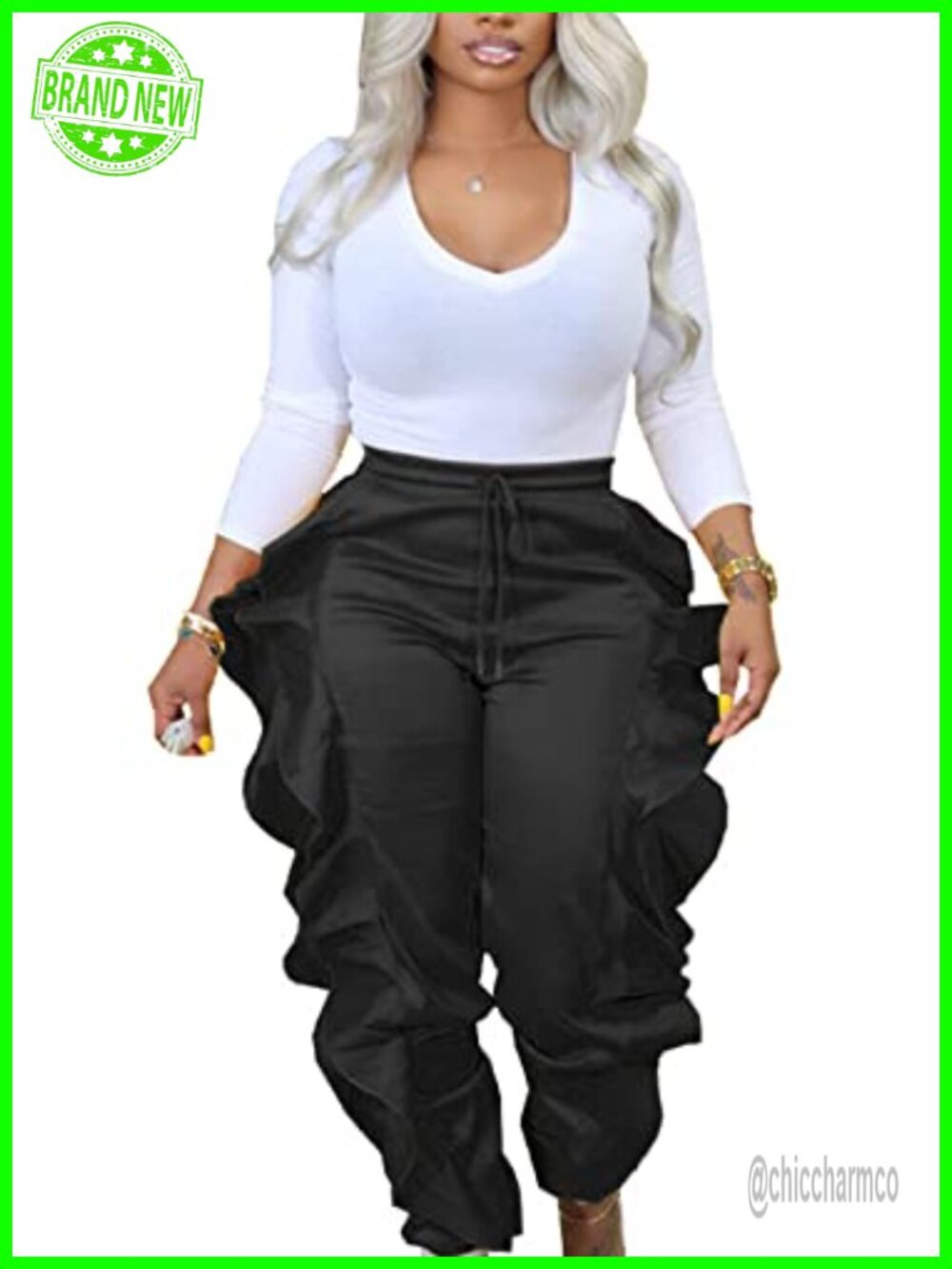 Fringe High Waisted Baggy Balloon Sweatpants Joggers Drawstring Pocket